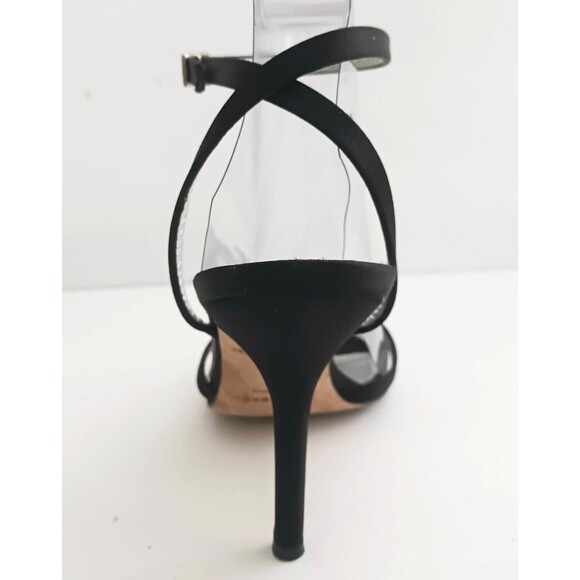 Kate Spade New York Blk Satin Heeled Sandal Wrap Ankle Strap Sz 8.5 - Picture 4 of 9